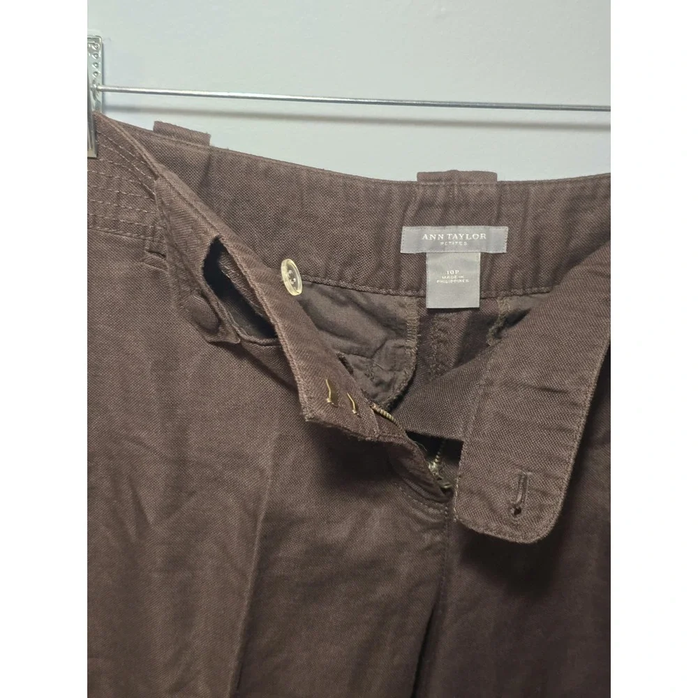 Ann Taylor Petites Chocolate Brown Linen‎ Cotton Capris Size 10P